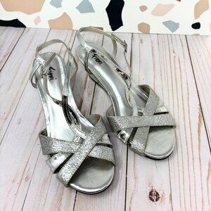 Metallic Silver with Glitter Low Wedge Formal Bridesmaid Shoe - Fioni Brand